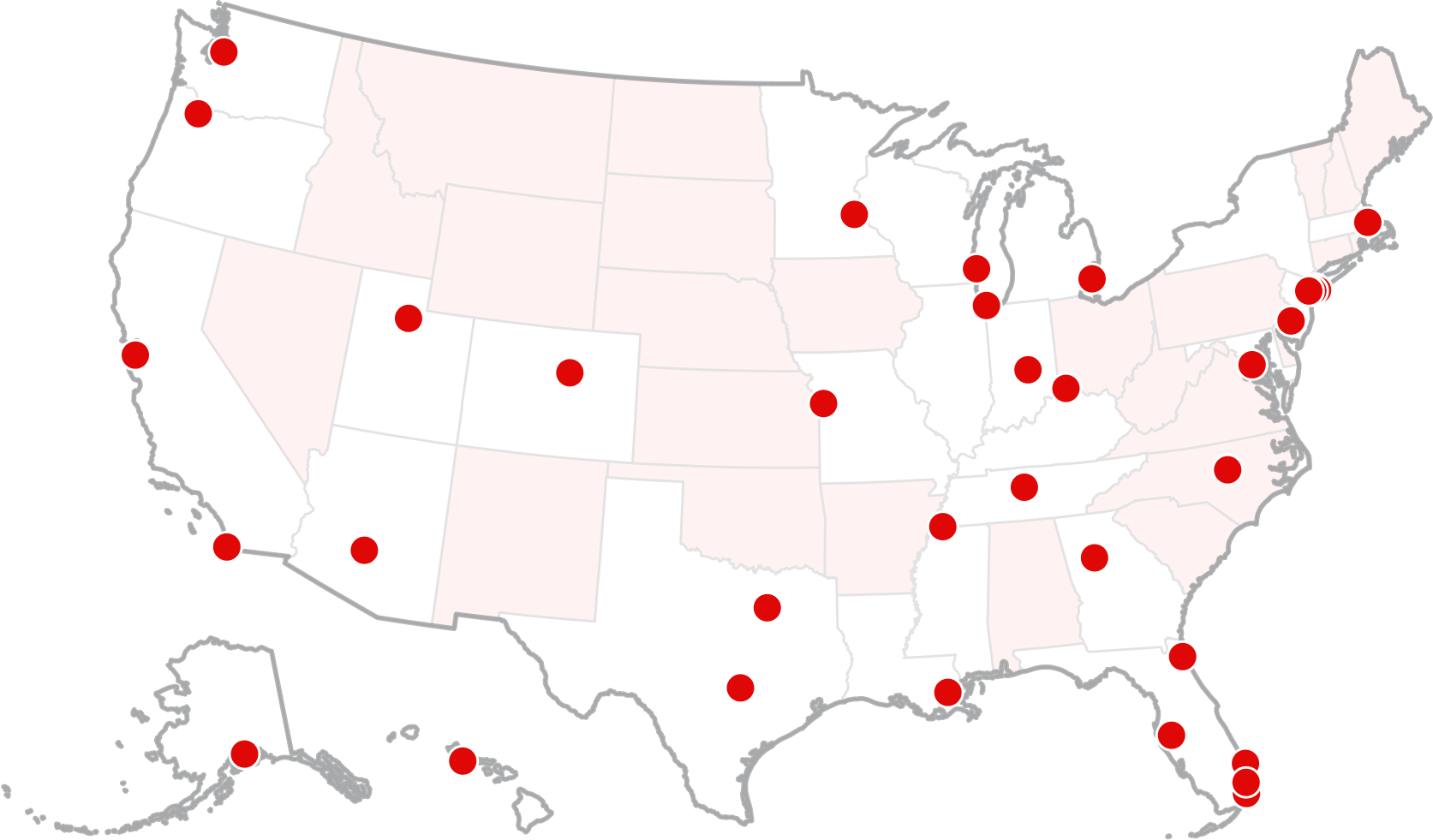 Map of locations of Delta Sky Club