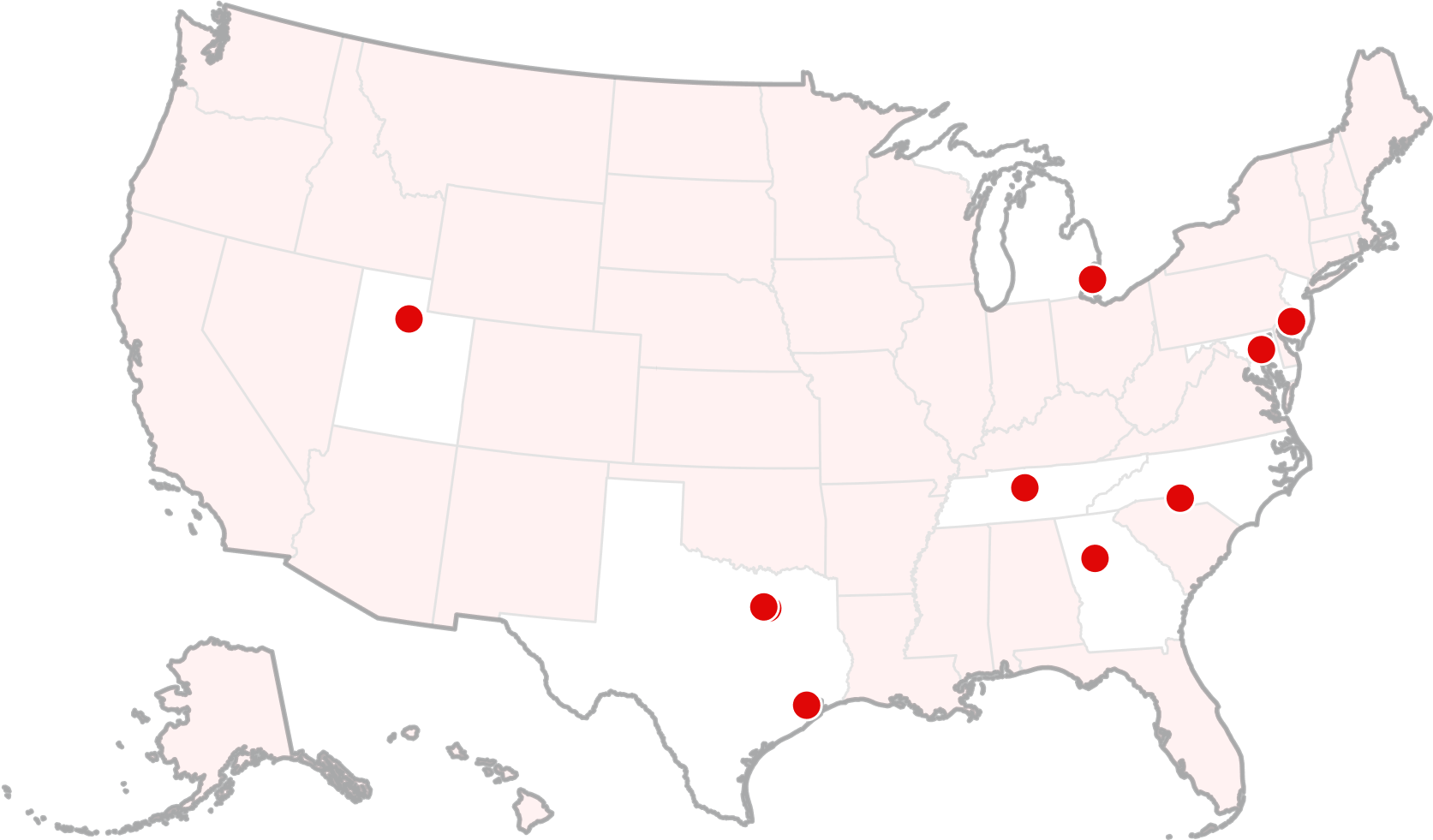 Map of locations of Minute Suites